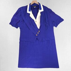 VTG Positive Influence Women 2XL Dress Blue Integr8d Vest Gold Button USA STAINS